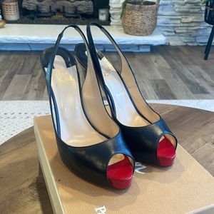 Christian Louboutin Black and Red Peep-Toe Heels